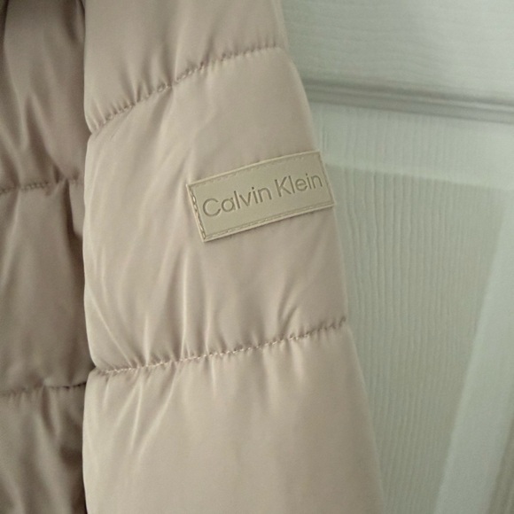 Calvin Klein Women's Tan Puffer Mid Length Coat Sz L - Picture 5 of 6